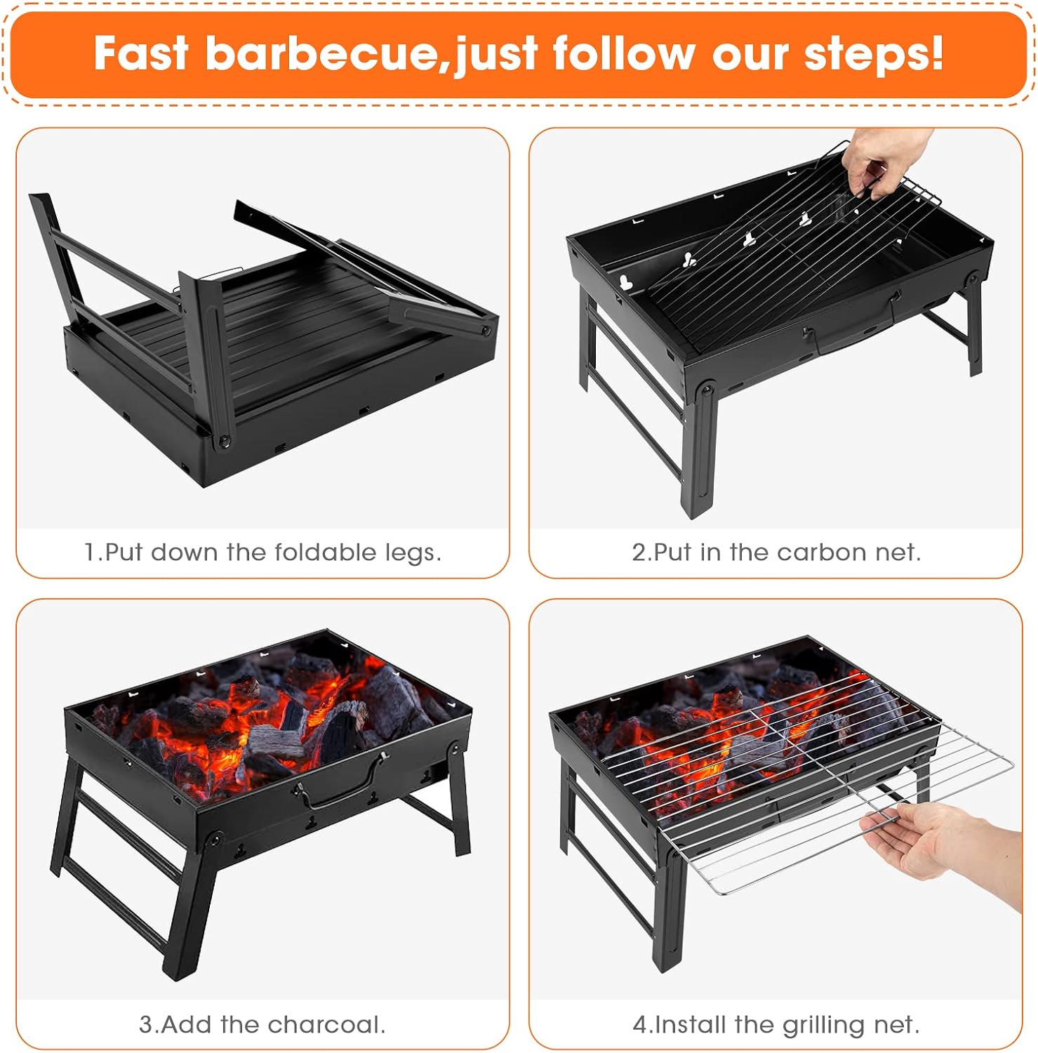 Thumbnail 3 de AGM Charcoal Barbecue: Portable Foldable BBQ Grill for Outdoor Cooking