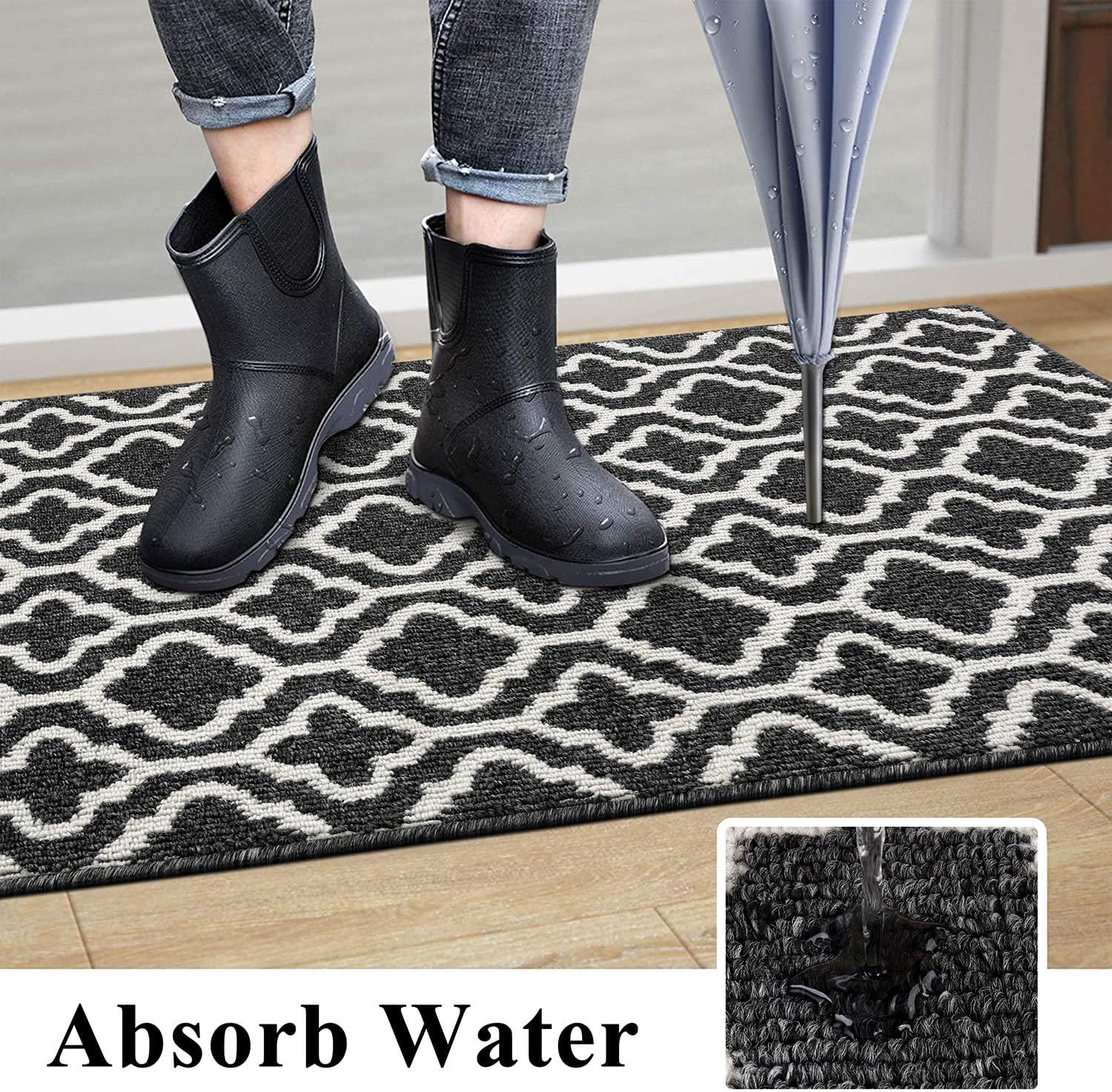 Detalle de SHACOS Hallway Runner Rug (Non-Slip) 60 x 180 cm in Black – Washable polypropylene entryway & corridor carpet runner