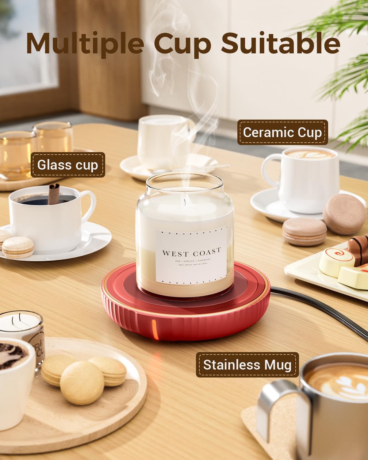 Detalle 2 de House Gem Large Candle Warmer Plate for Mugs and Jar Candles, Red ABS