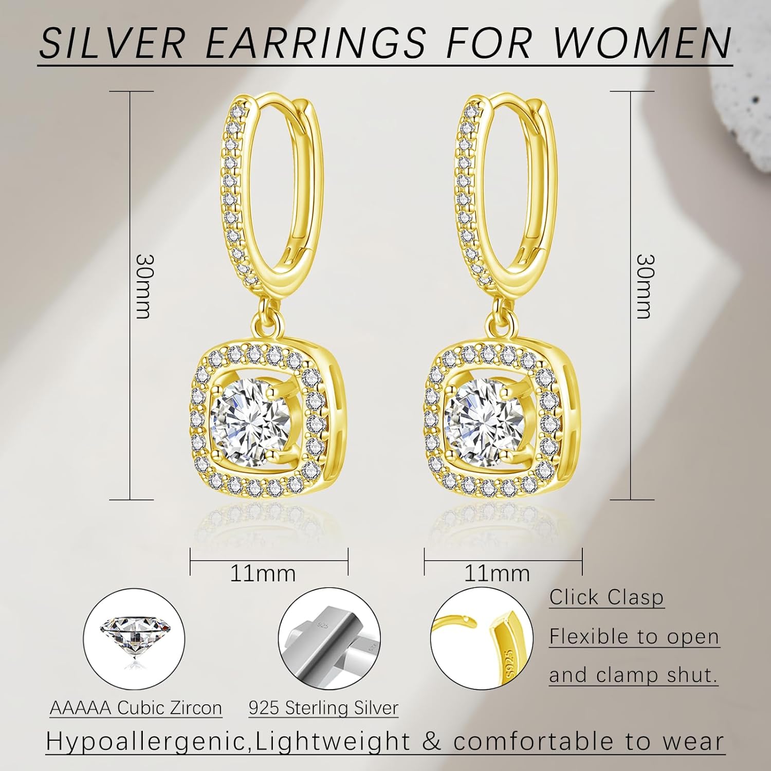 Thumbnail 1 de 925 Sterling Silber Creolen von Josfeva mit Anhänger und Cubic Zirkonia (Silber, Rosegold oder Gold)