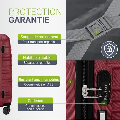 Detalle de Juskys Set valises rigides 3 pièces – Voyage en toute sérénité avec roues 360°, serrure à code et poignée télescopique