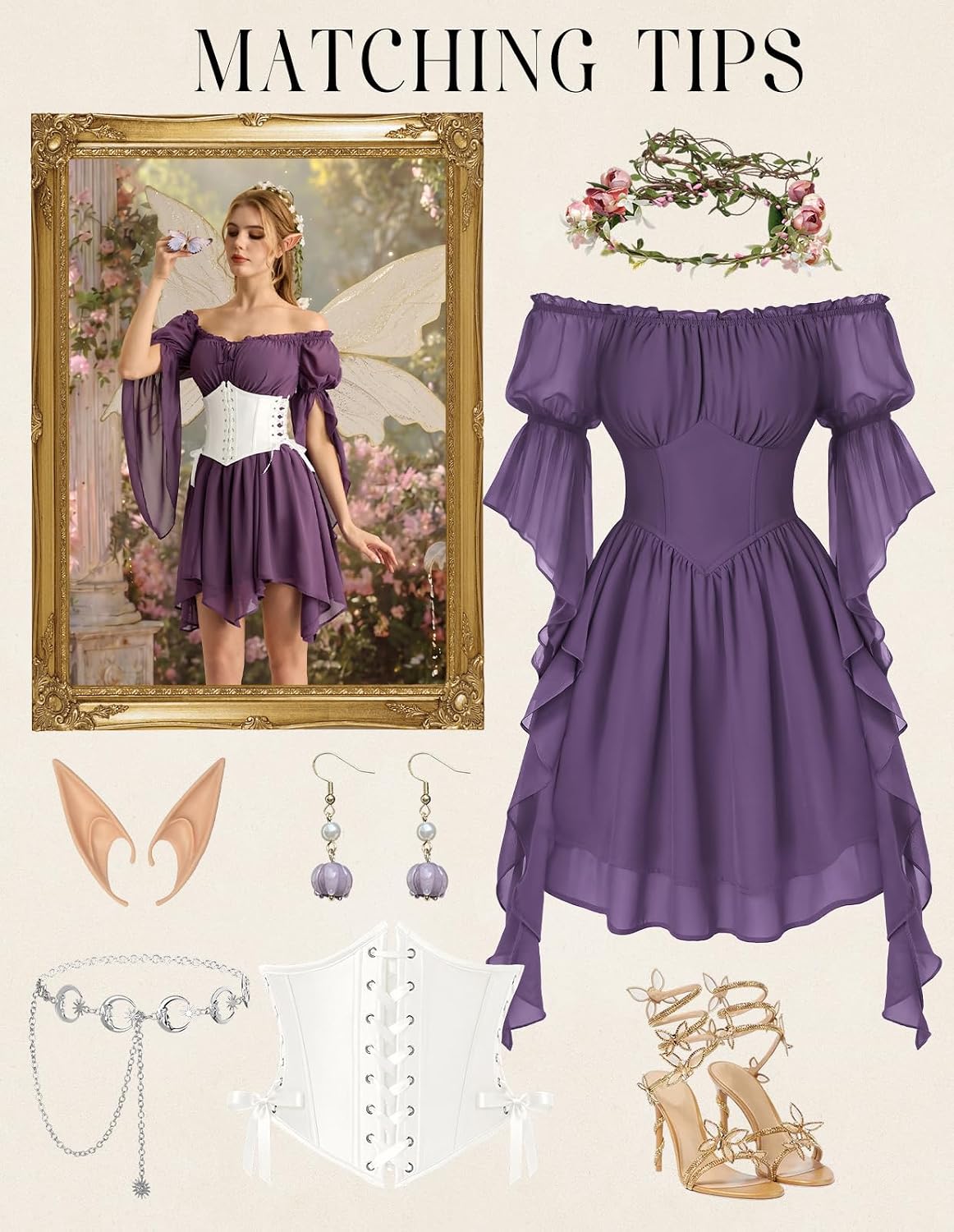 Thumbnail 4 de Scarlet Darkness Renaissance Mini Dress with Off-Shoulder Ruffles and Pockets