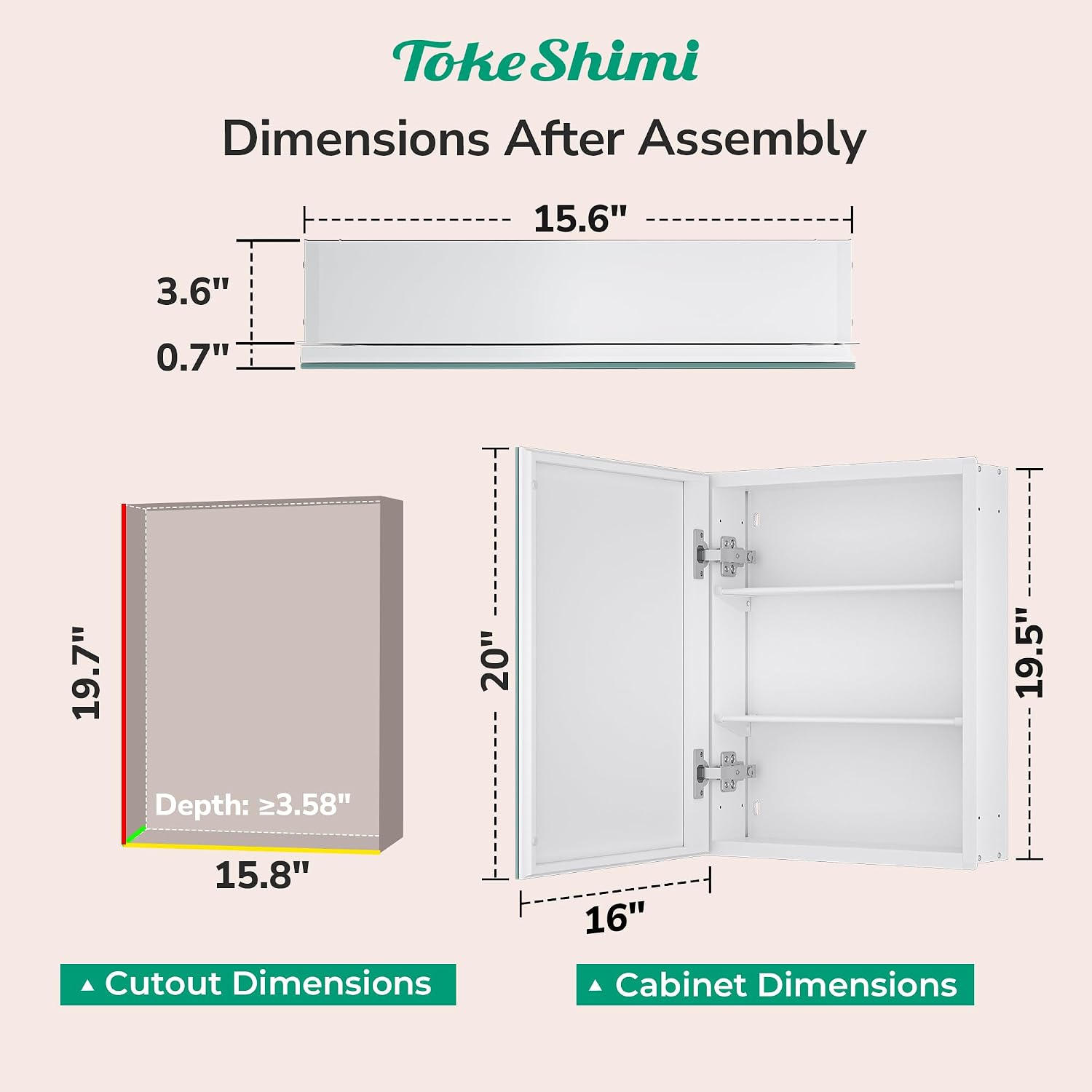 Detalle 2 de TokeShimi 16x20 Recessed Medicine Cabinet with Mirror