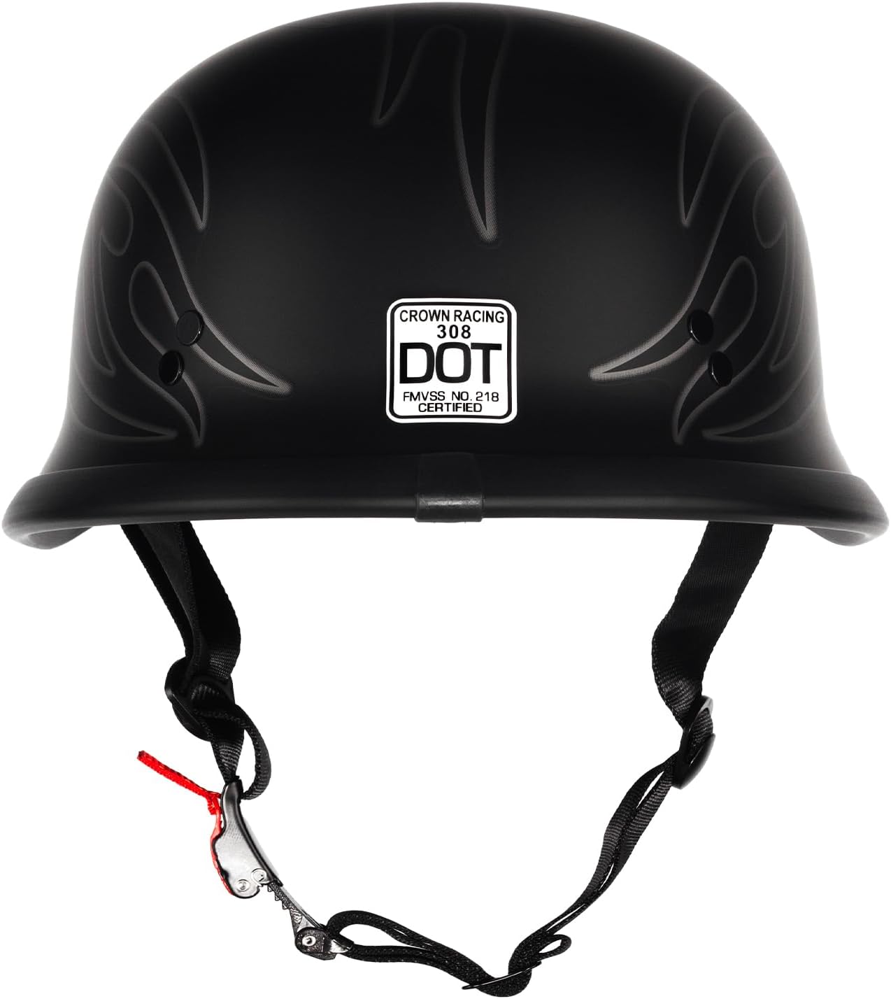 Thumbnail 2 de Crown Racing Model-308 German-Style Half Motorcycle Helmet (DOT Approved) — matte black