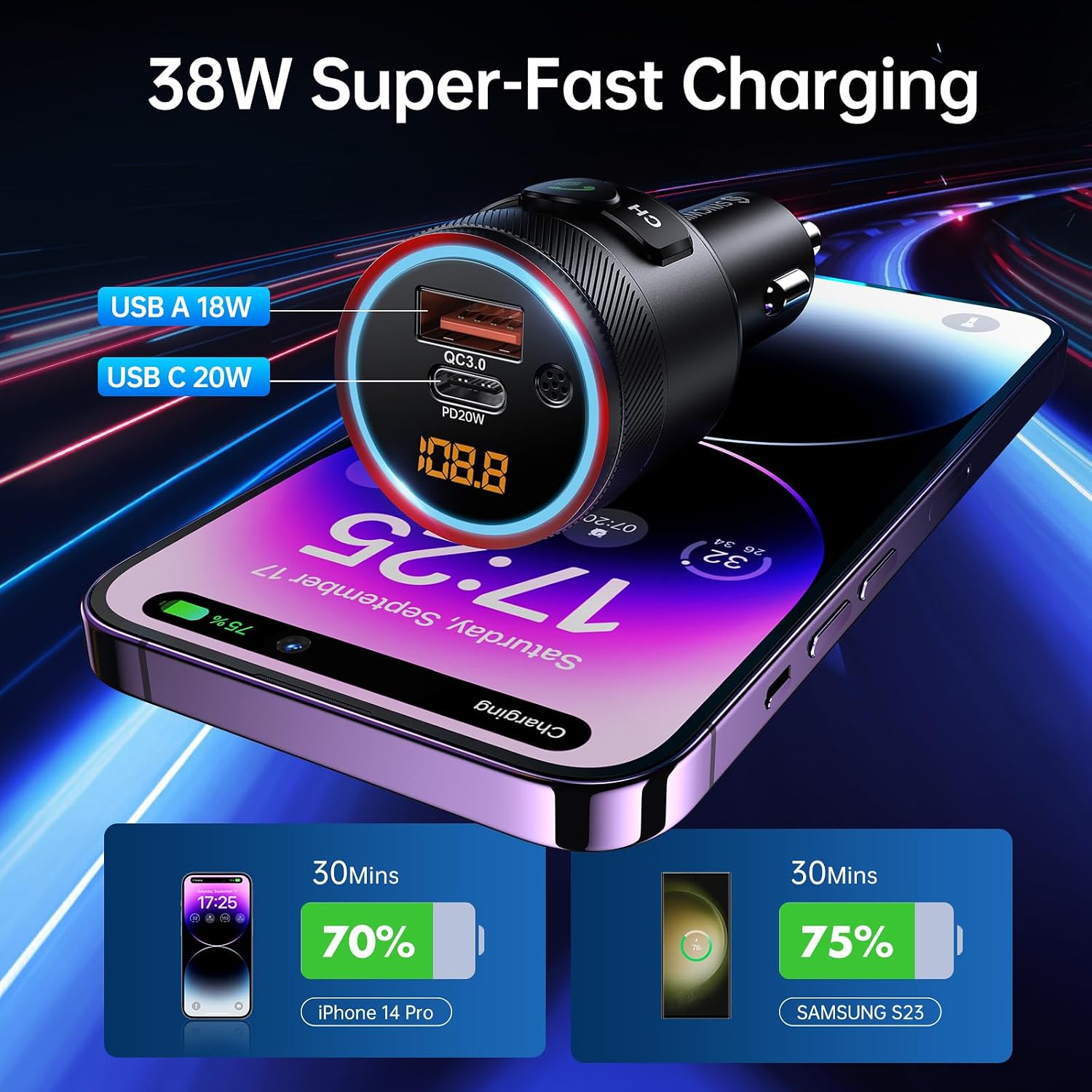 Thumbnail 2 de Syncwire Bluetooth 5.4 FM Transmitter for Car with 38W PD & QC3.0 Fast Charge