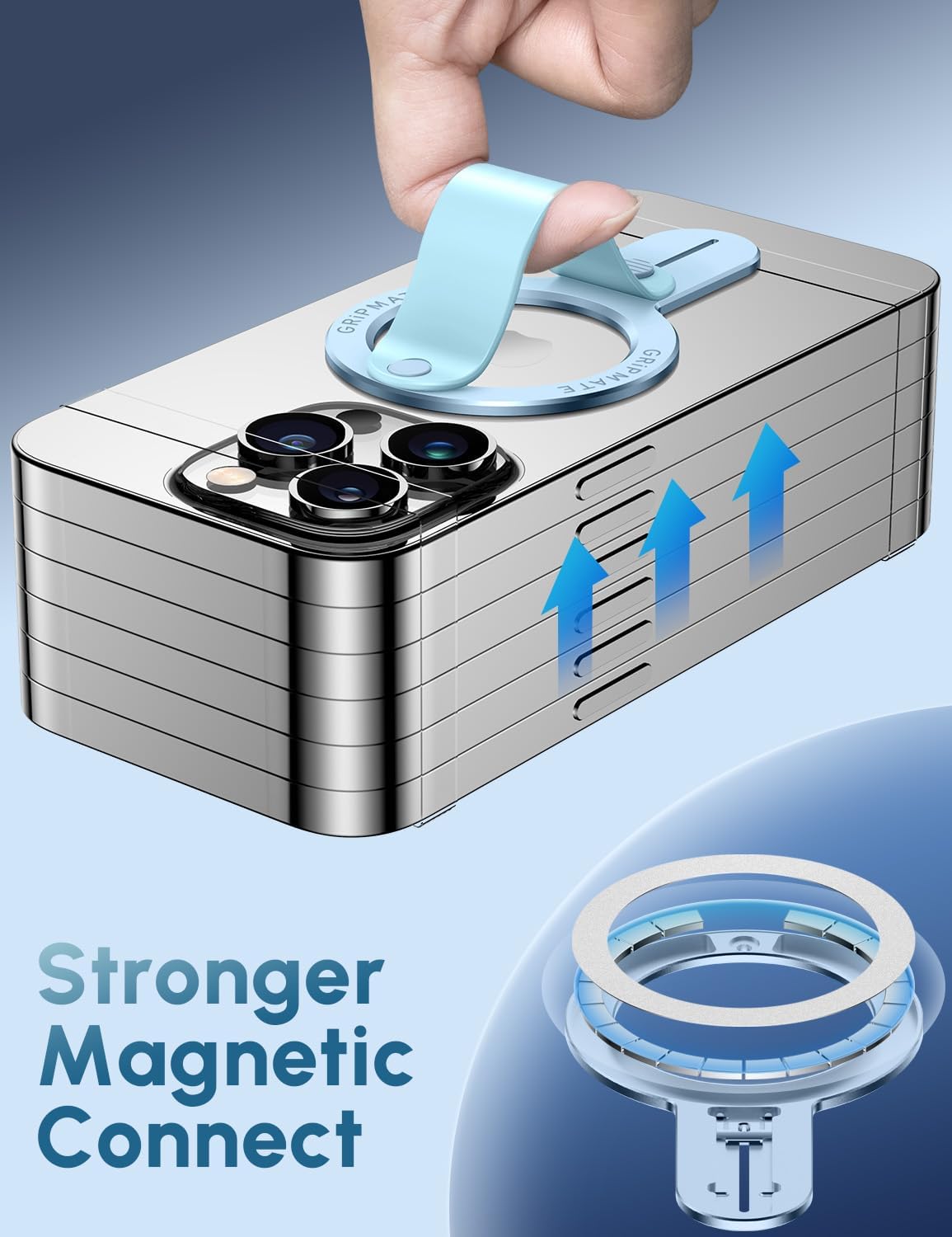 Thumbnail 4 de GripMate CX--BDZJ-Blue MagSafe Phone Grip and Stand, Blue Aluminum-Silicone