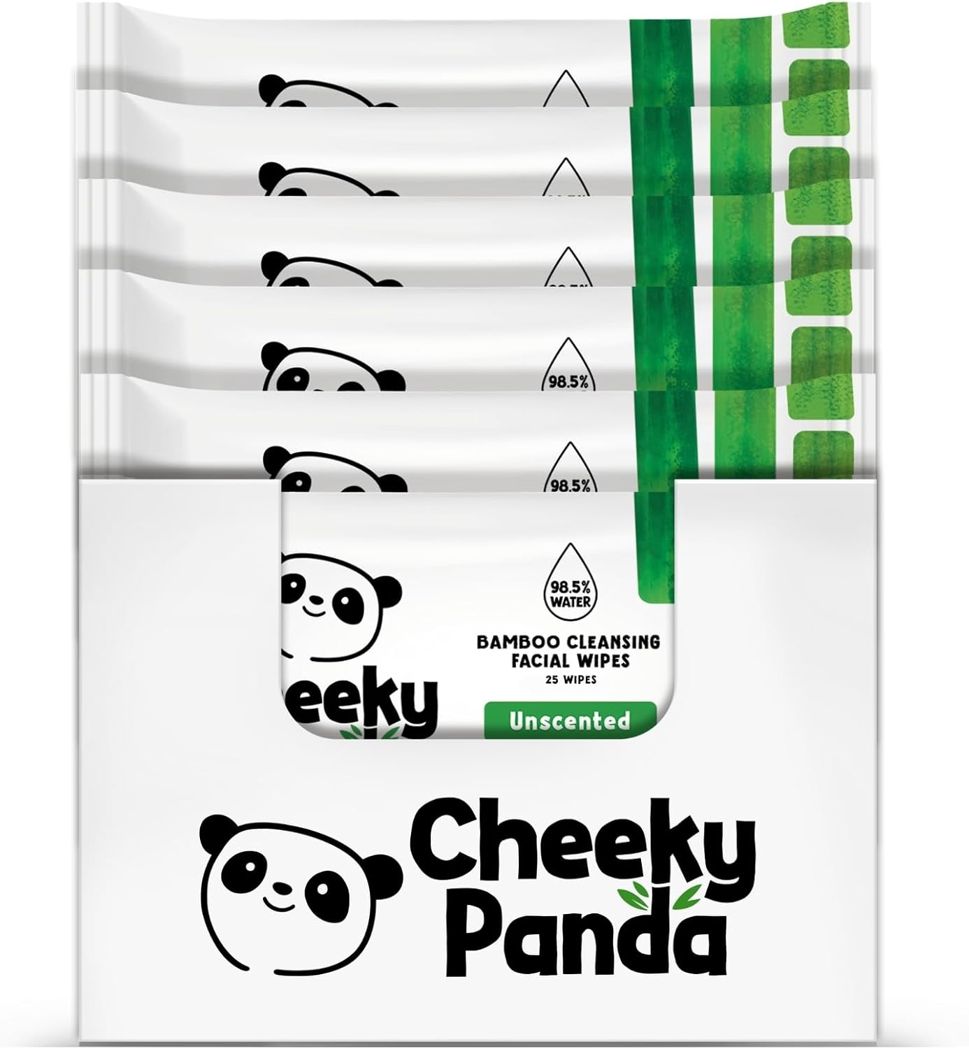 Detalle de The Cheeky Panda Bamboo Face Cleanser & Makeup Remover Wipes (Unscented) – 6 Packs of 25