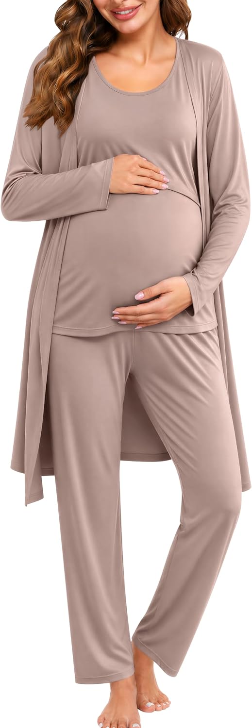 Detalle de SWOMOG Maternity Nursing Robe Set 3 PCS 🤰
