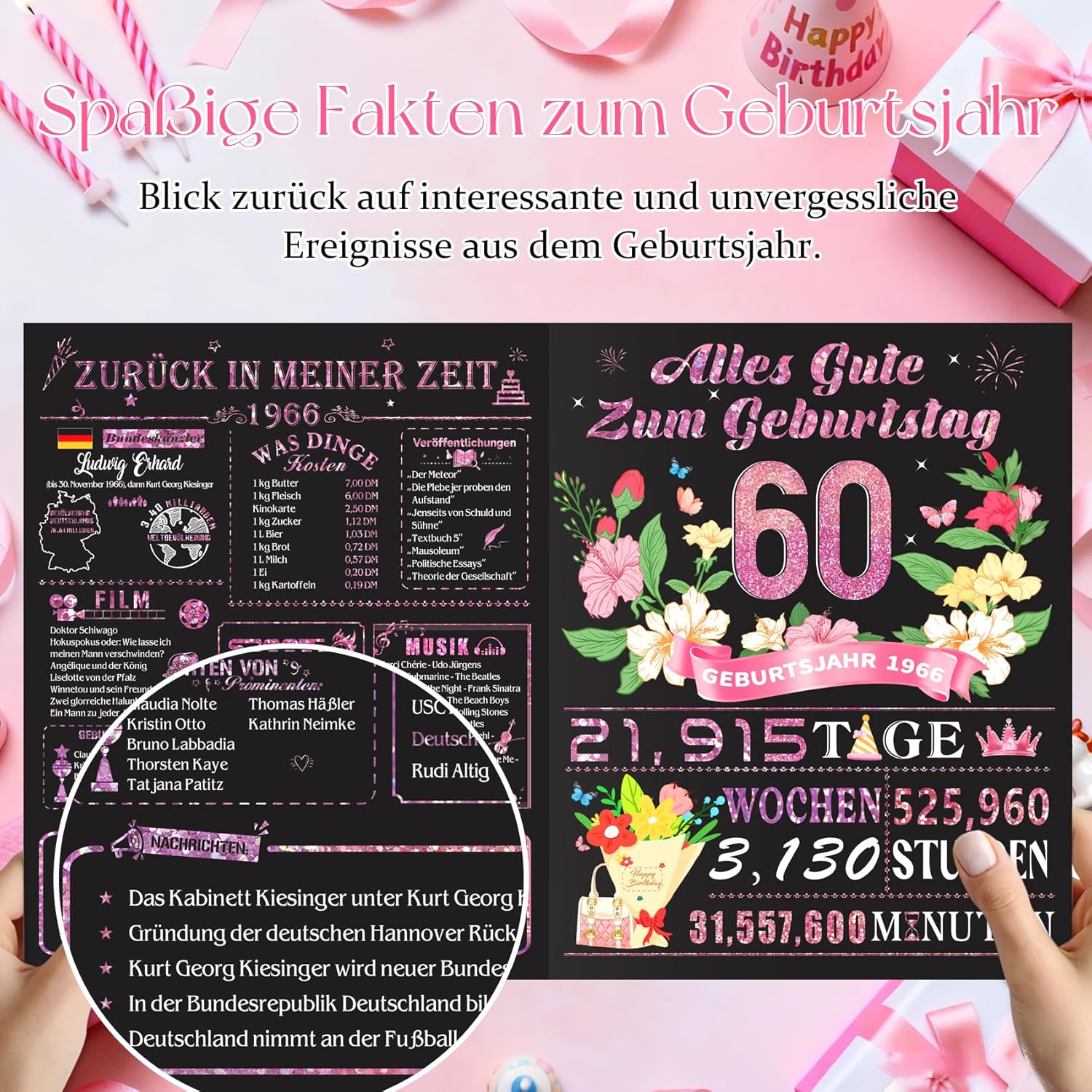 Detalle de OLOSONG 60. Geburtstag Pop-Up Karte – 3D-Luftballon-Geschenk zum 60. Geburtstag
