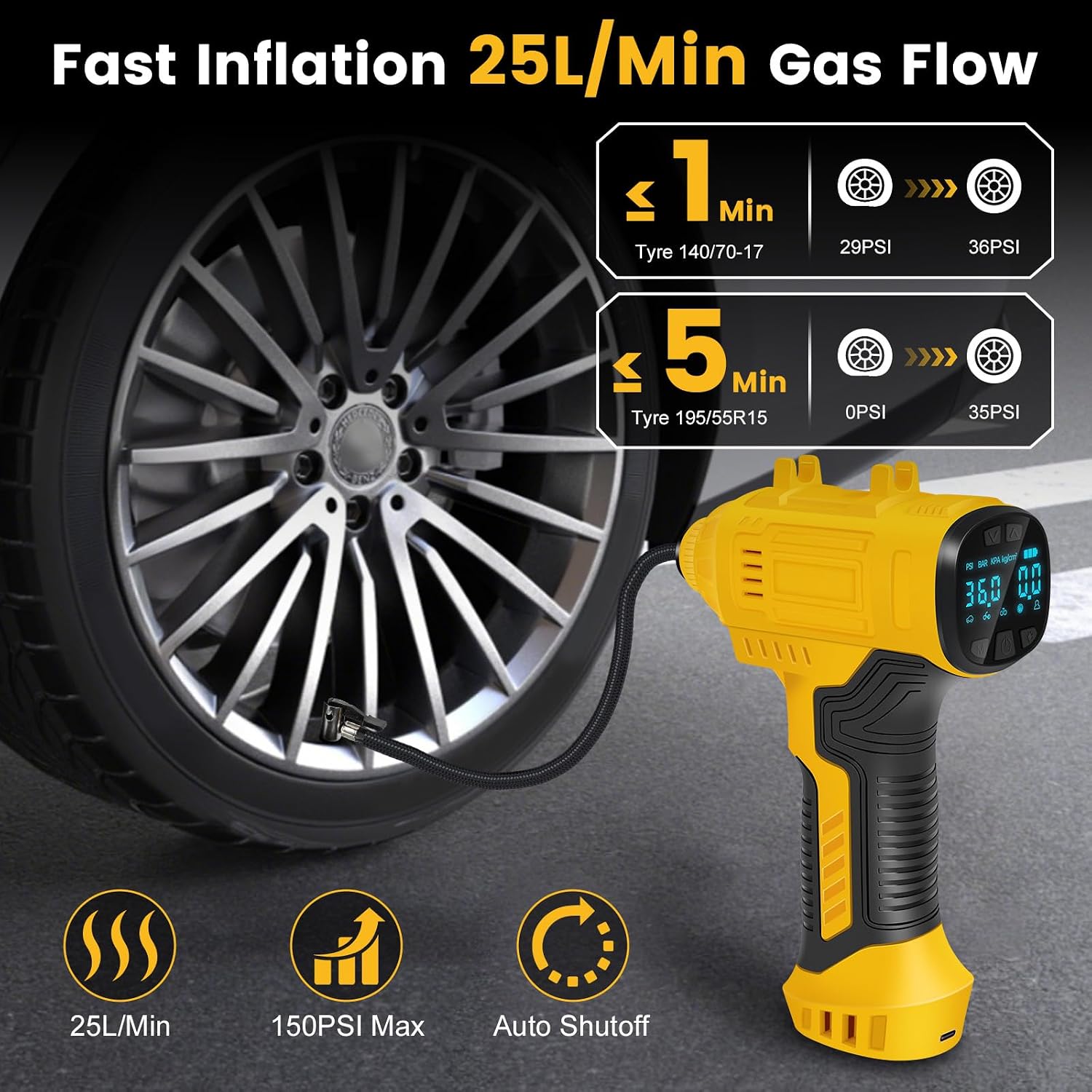 Detalle 2 de Cordless Tyre Inflator 25L/min Handheld
