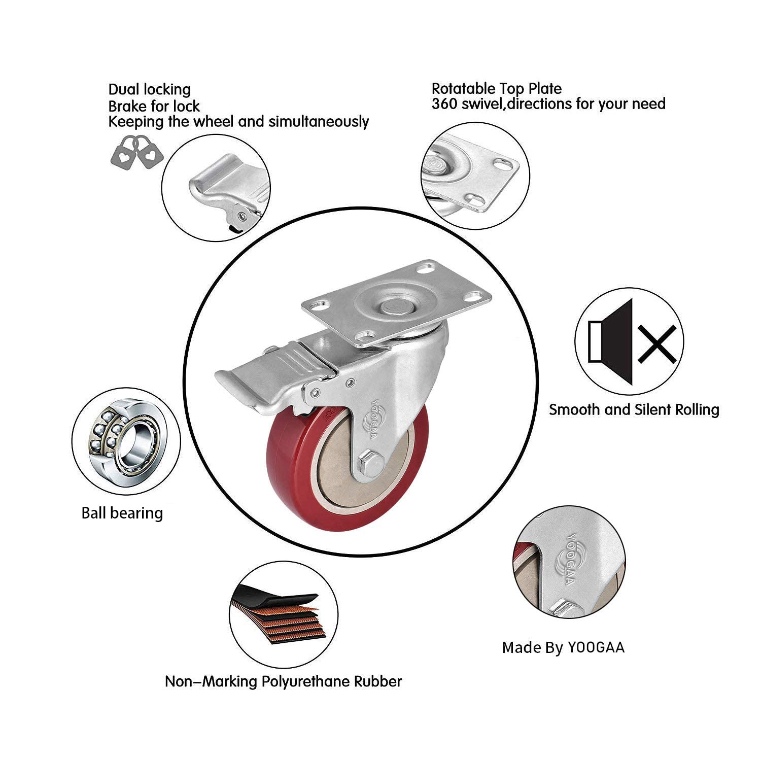 Detalle de YOOGAA caster wheels, 4-inch