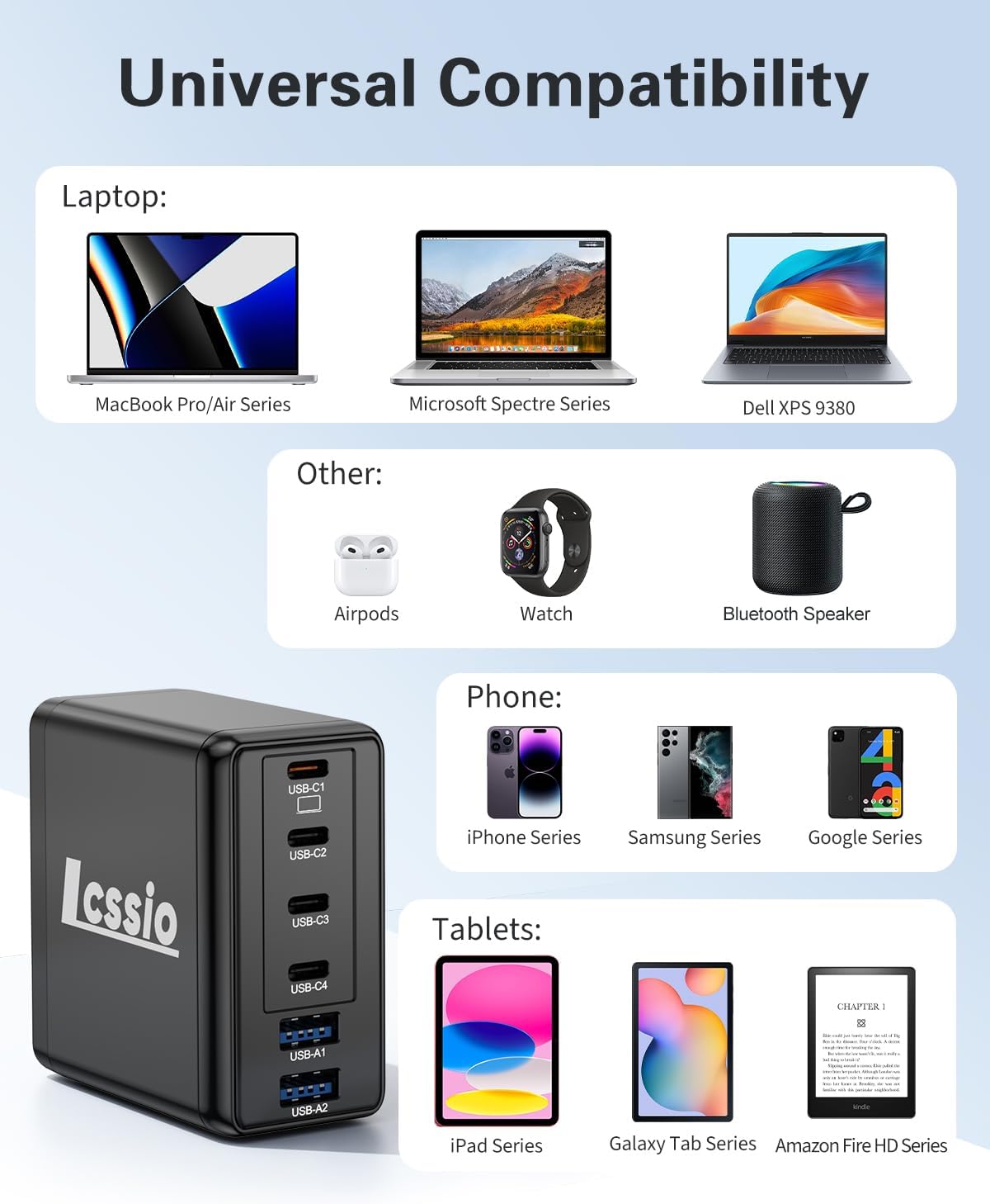 Thumbnail 5 de 200W 6-Port USB-C Charger Pack with 4 Cables