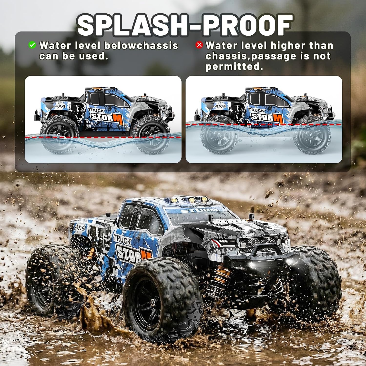 Detalle de Womaqu Ferngesteuertes Auto 1:18 – 4WD High Speed Monstertruck, 36 km/h, 2 Akkus
