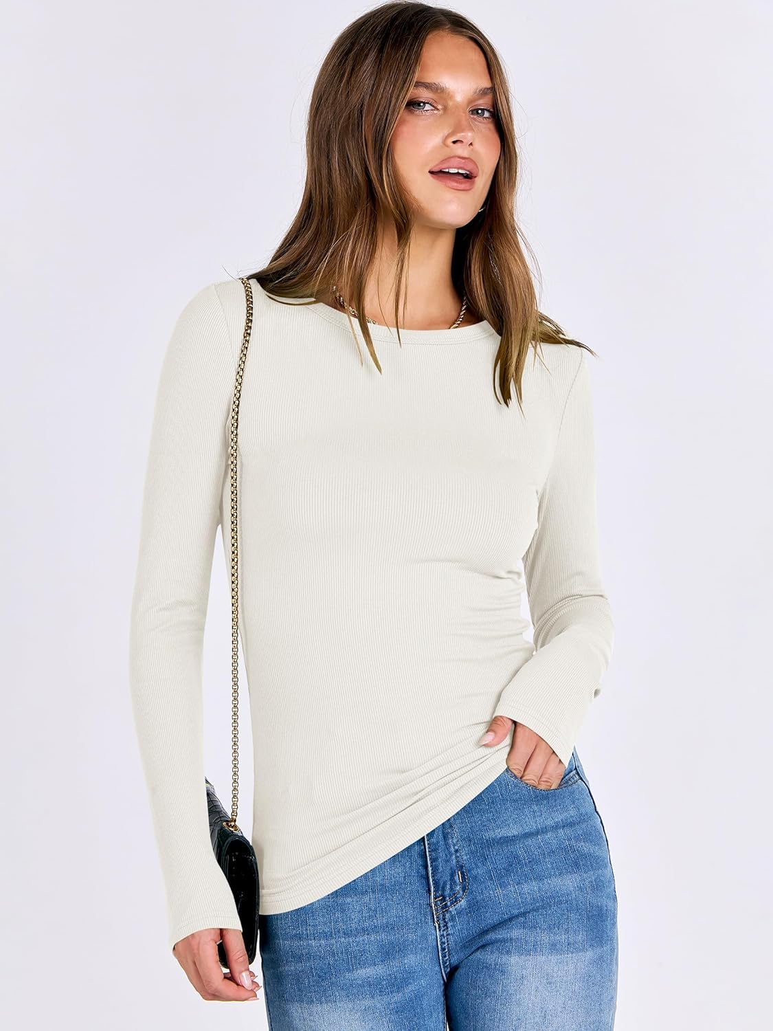 Thumbnail 3 de ANRABESS Women Long Sleeve Rib Knit Slim Fit Top