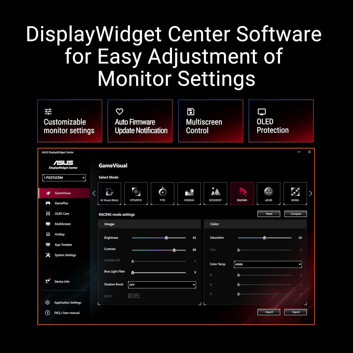Detalle de ASUS ROG Swift PG27UCDM: 27” 4K QD-OLED with 240Hz for serious gaming