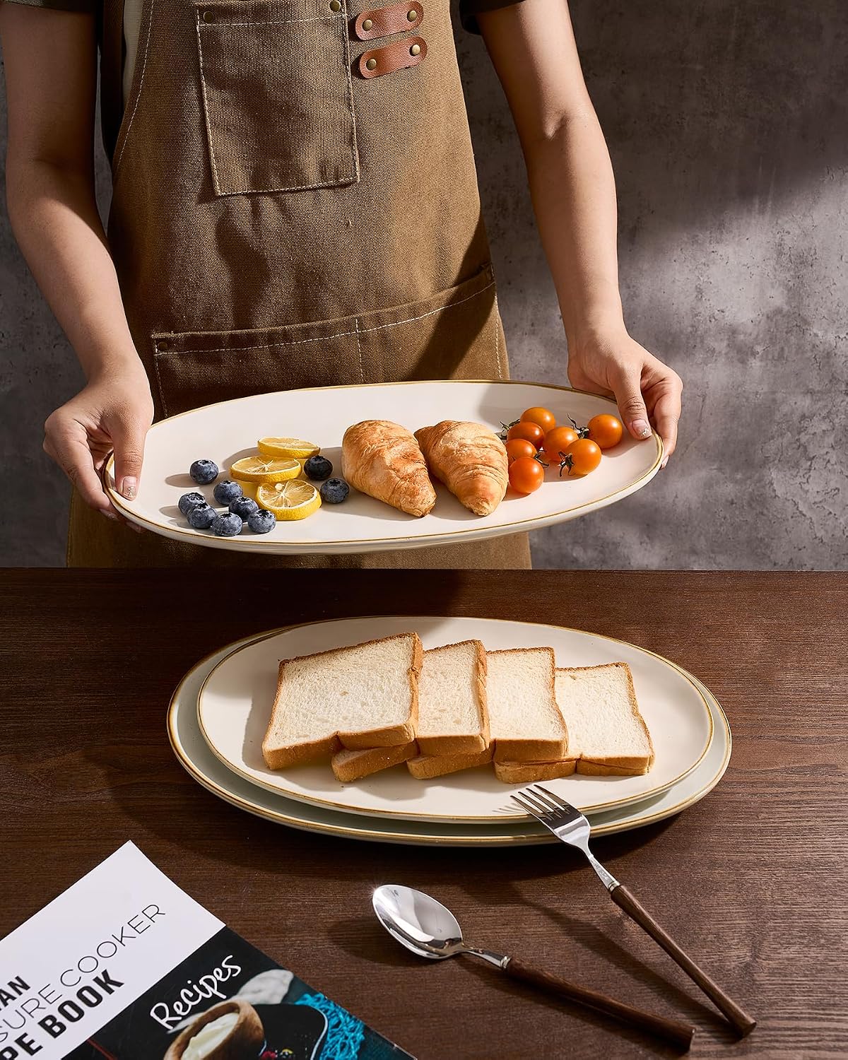 Thumbnail 2 de Famiware Ocean Series Oval Serving Platter Set (15.59, 14.3, 12.9 inches) in Vanilla White