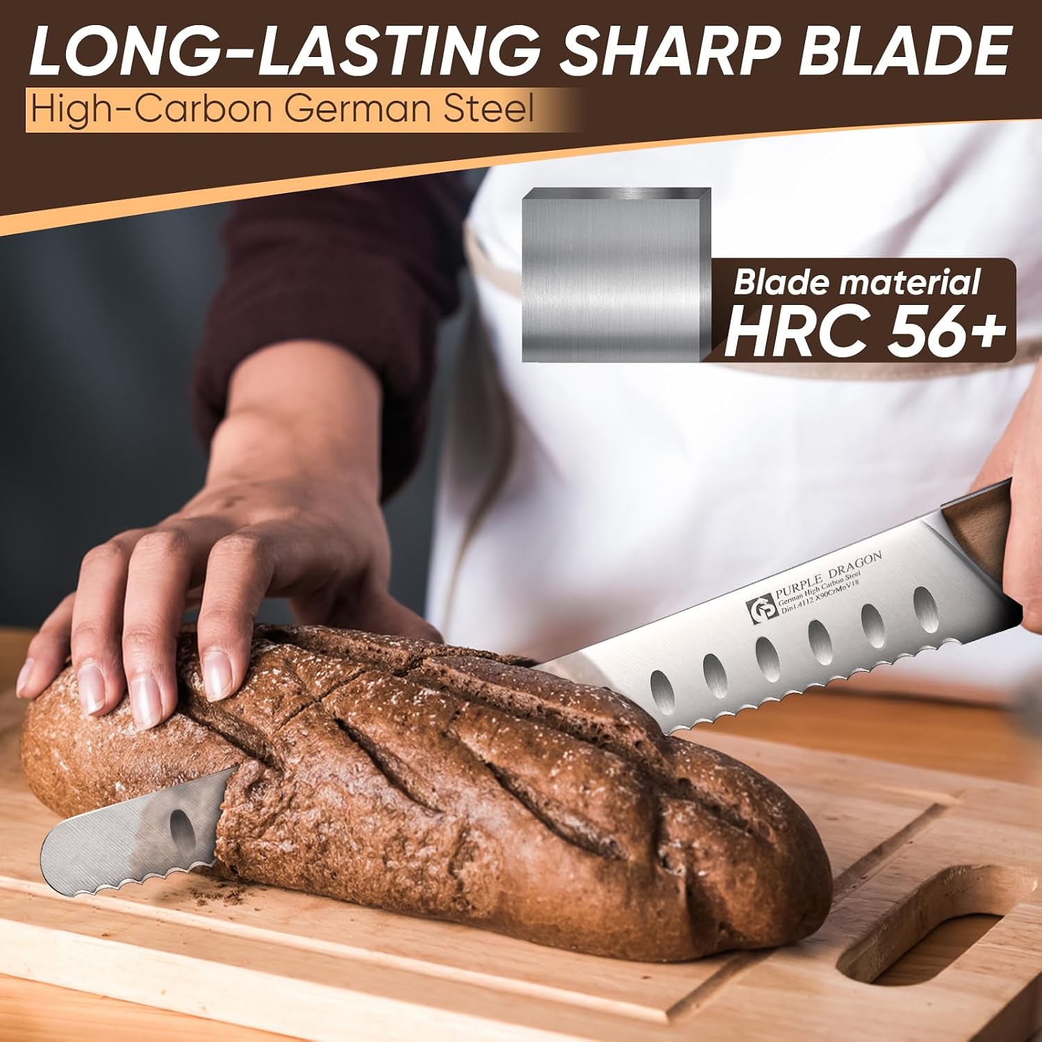 Thumbnail 2 de Purple Dragon Bread Knife, German VG10 Steel