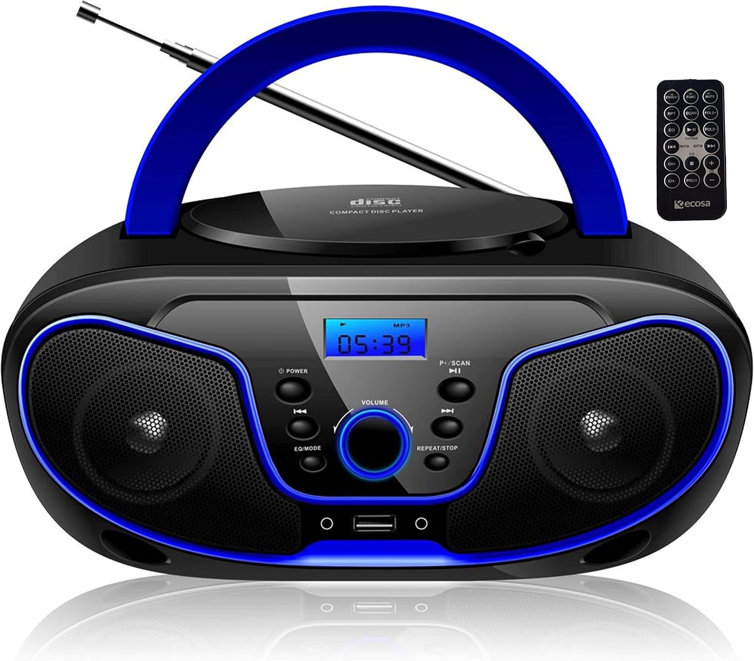 Detalle de ecosa 1 draagbare cd-speler met FM-radio, USB en AUX-ingang