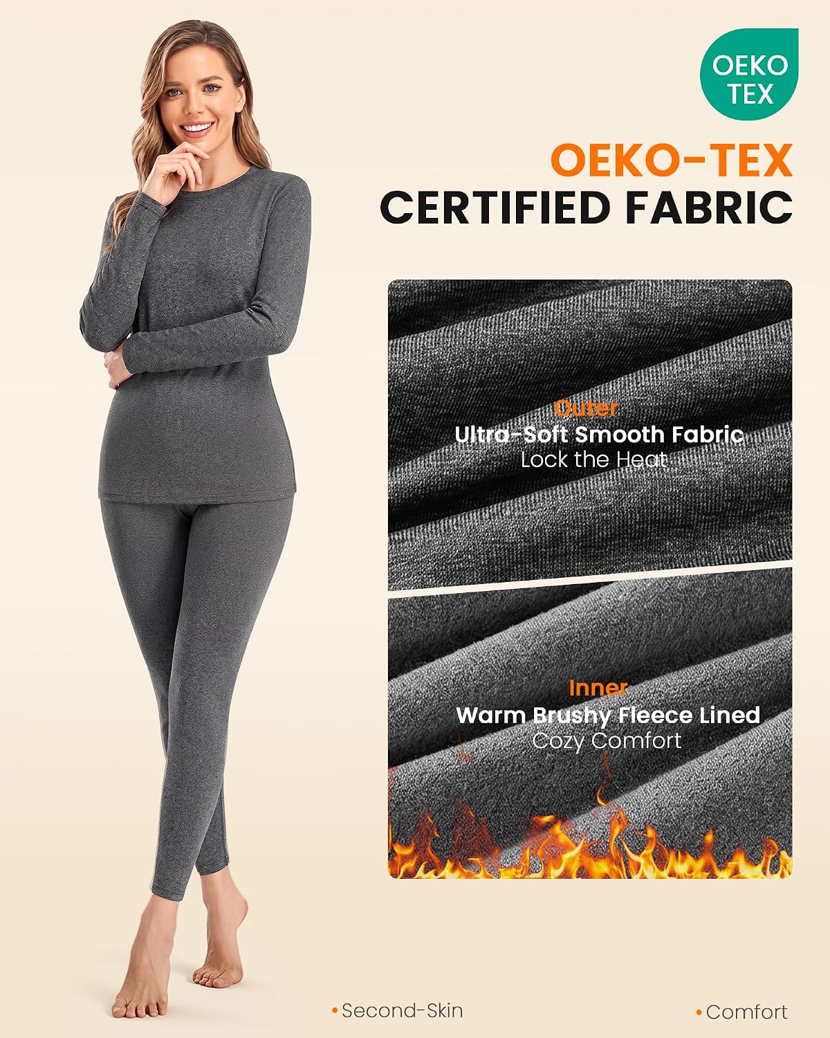 Detalle de SIMIYA Women's Thermal Underwear Set, Fleece-Lined