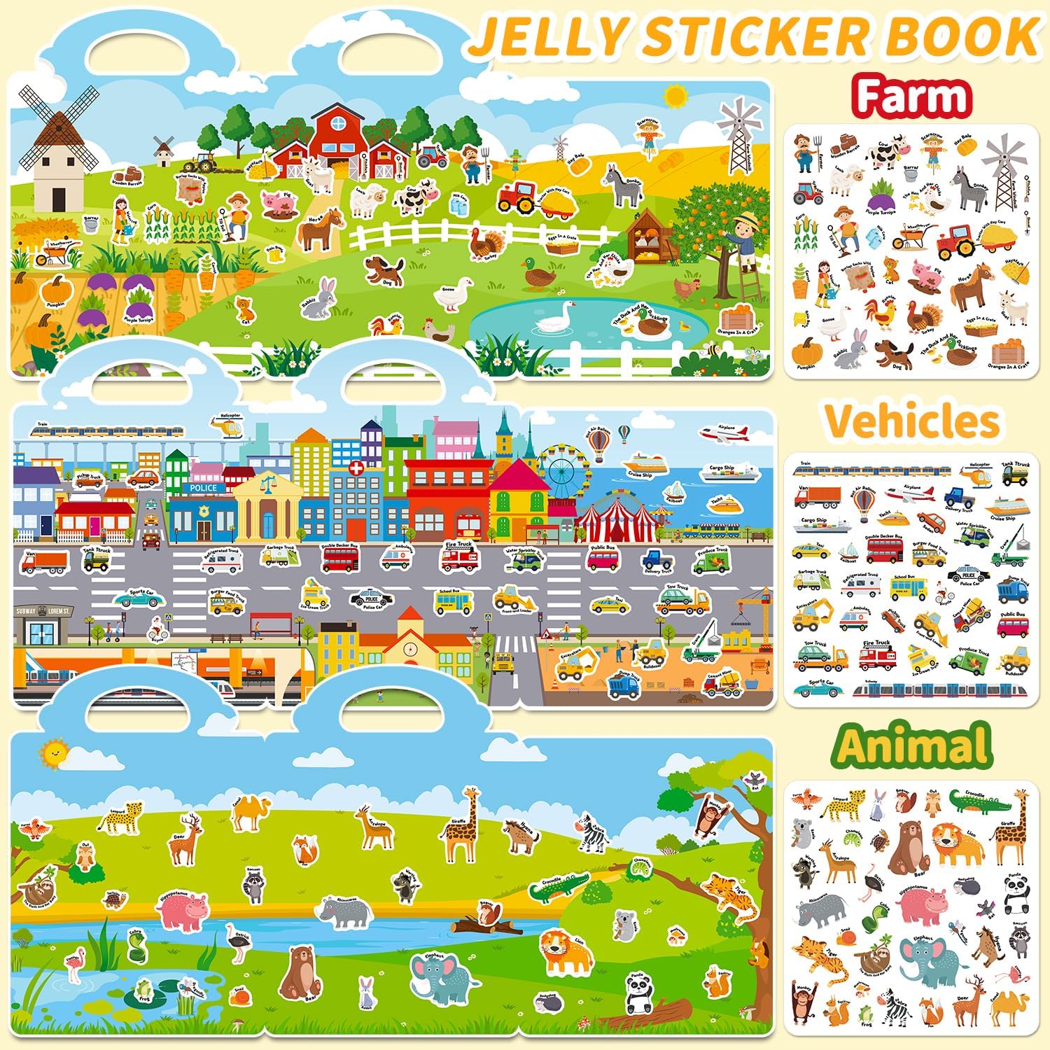 Thumbnail 3 de 6-Set Reusable Jelly Sticker Book for Toddlers (Ages 3–6) — Travel Sticker Activity Toys, 6 Themes