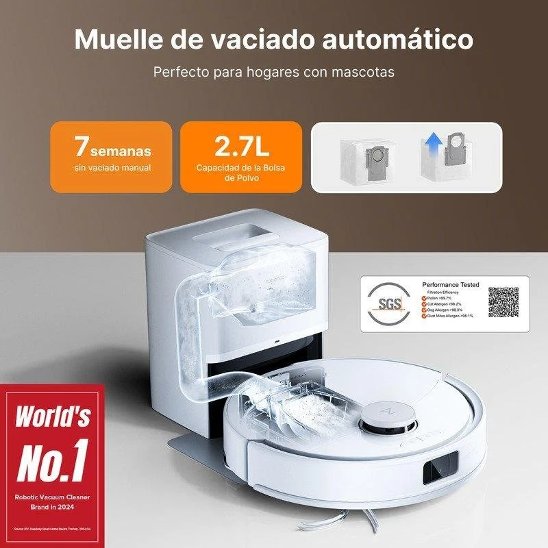 Detalle 2 de Roborock Q10 Pf+: Robot aspirador y fregasuelos con autovaciado y LiDAR 10000 Pa