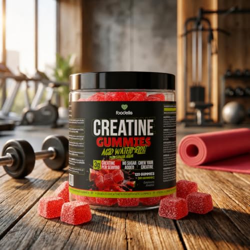 Detalle de Foodelis Creatina gominolas | Creatina Monohidratada en Gominolas, 3 g por dosis (2 gummies) – Sandía Ácida