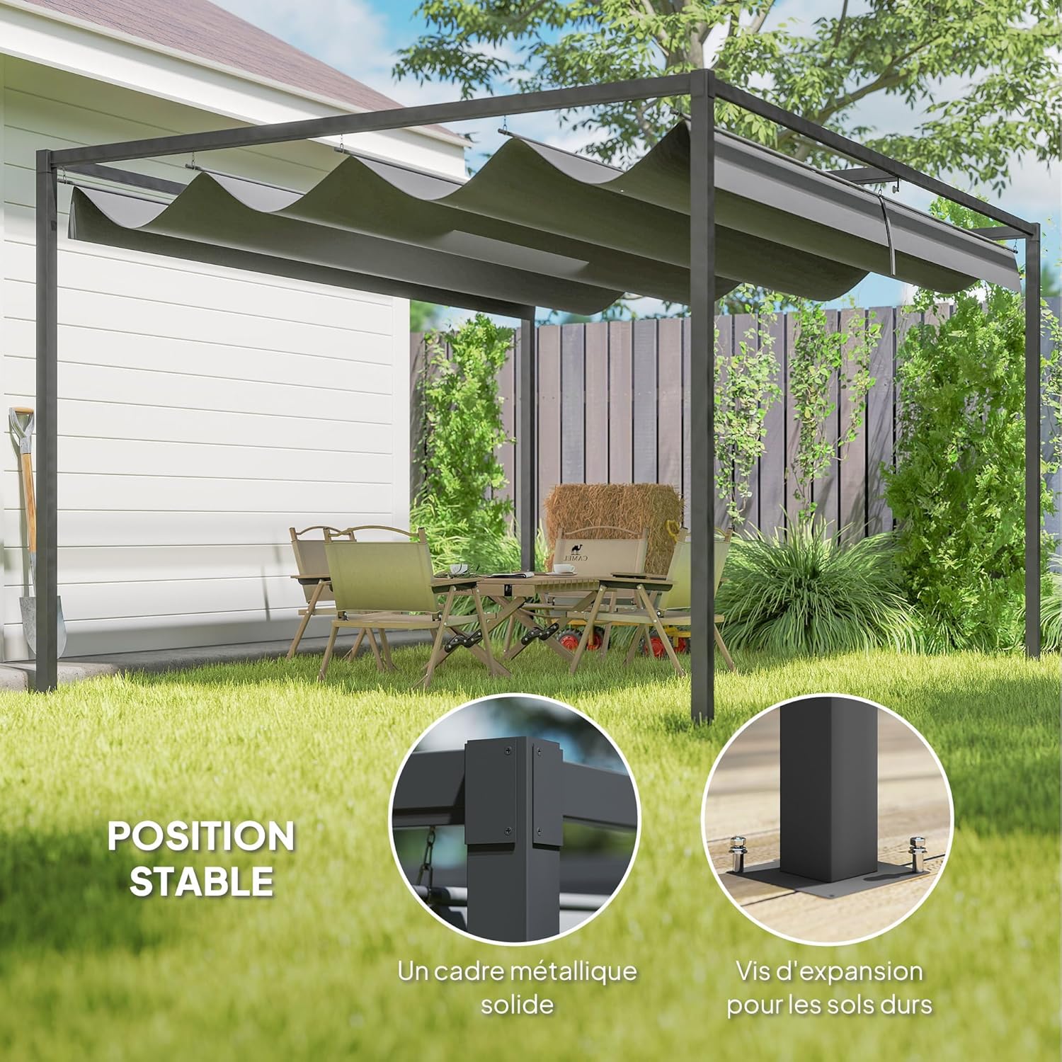 Thumbnail 3 de Pergola coulissante rétractable 4 x 3 m Outsunny, structure métal époxy anticorrosion et toile polyester 180 g/m²