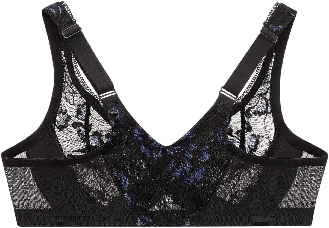 Detalle de Glamorise Women’s Lacey T-Back Wonderwire Bra 9246 (Full Coverage) with Snap Front Closure
