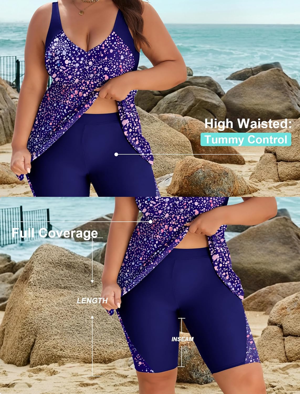 Thumbnail 5 de Arolina Plus Size Tankini with Shorts: Modest Two-Piece Swimsuit for Fuller Figures