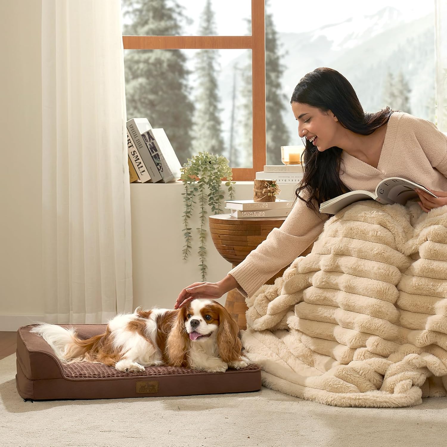 Detalle 2 de COZY KISS orthopädisches Hundebett für mittelgroße Hunde (U-Form), braun – mit stützender Schaumstoffpolsterung, wasserdichtem Bezug