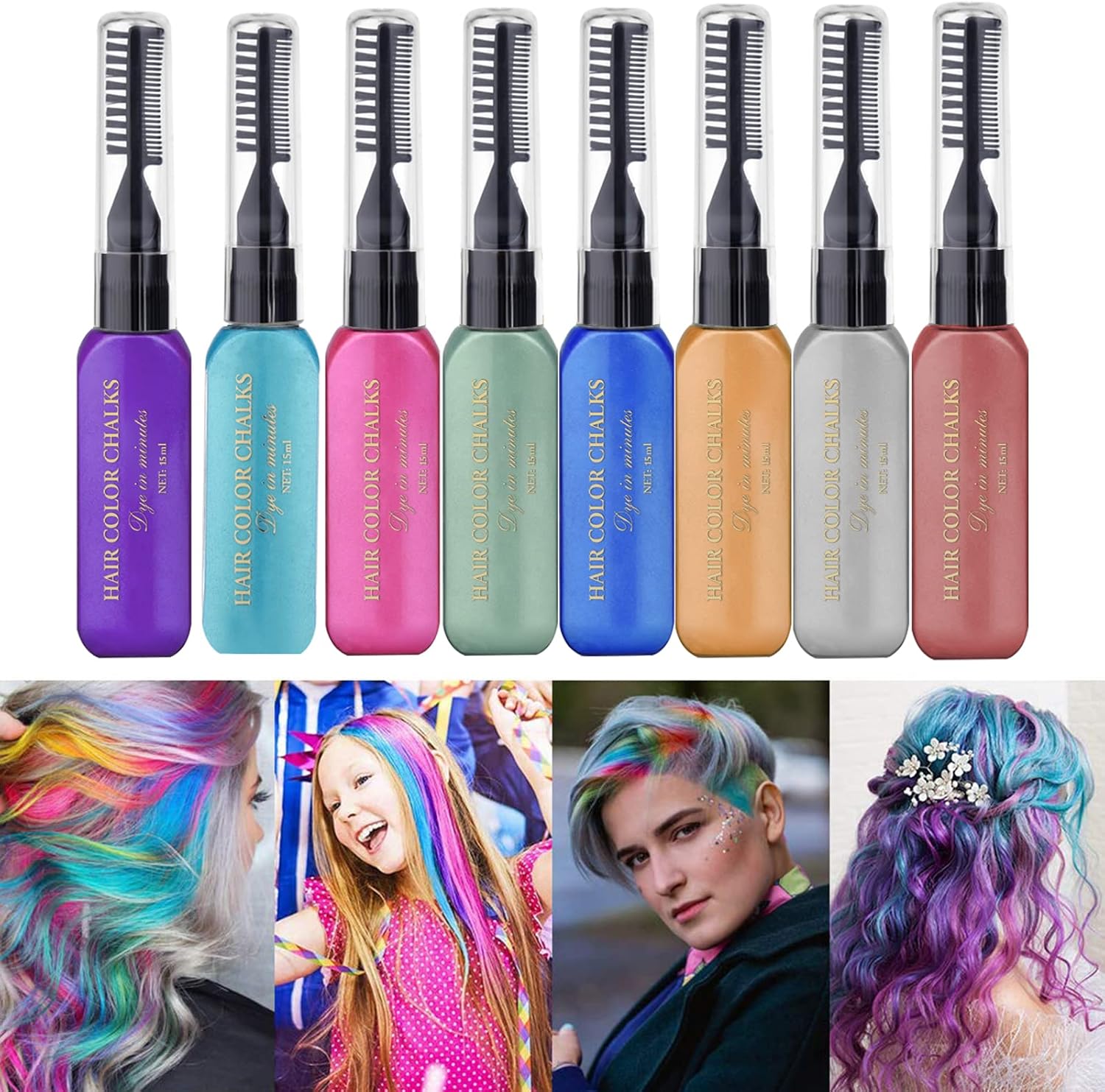 Thumbnail 5 de ROMYSE haarkrijt, 8 kleuren vloeibare uitwasbare haarverf, 15 ml per flesje