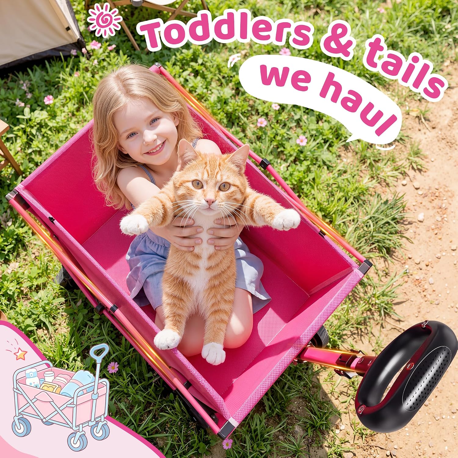 Detalle de PEAKUNWIND B303 Foldable Wagon Cart, 220 lb Capacity, Pink Alloy Steel