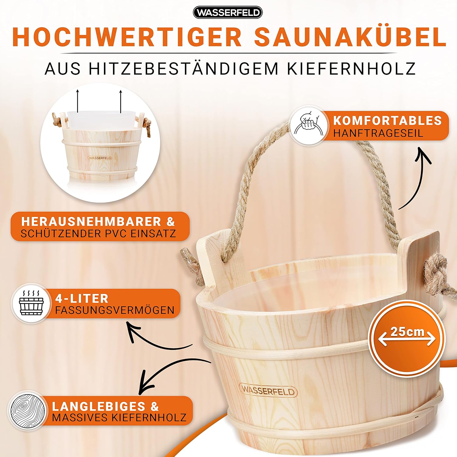 Detalle de WASSERFELD Sauna Eimer Set 4 L đȘ”