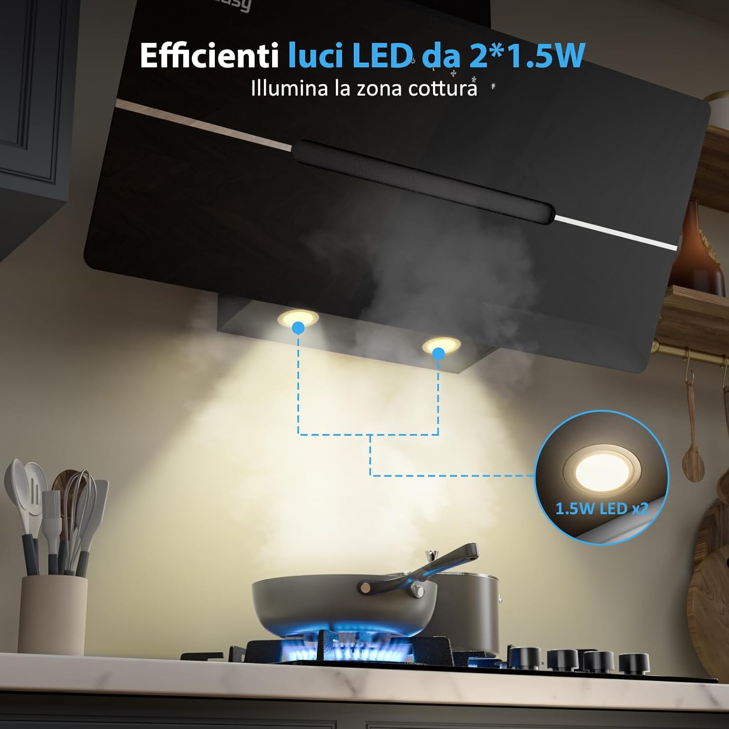 Thumbnail 6 de IsEasy cappa aspirante 90 cm con scarico/ricircolo, touch e 578 m³/h