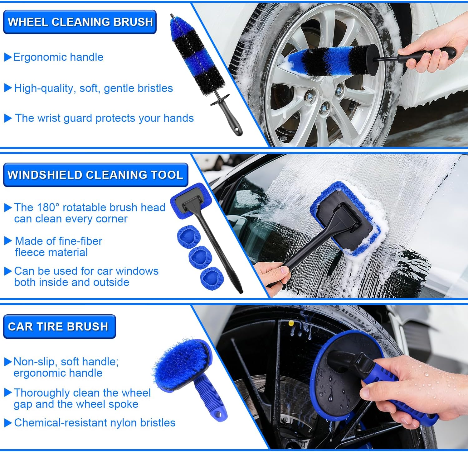 Detalle de BUCOMTU 36 Pezzi Kit Pulizia Auto: set completo per interni ed esterni, detailing e lavaggio