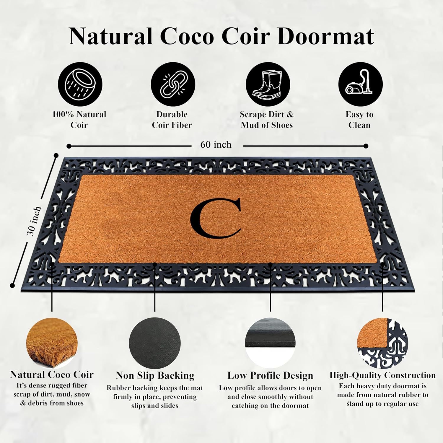 Thumbnail 2 de Natural Coir Monogrammed Doormat 30 x 60 in.