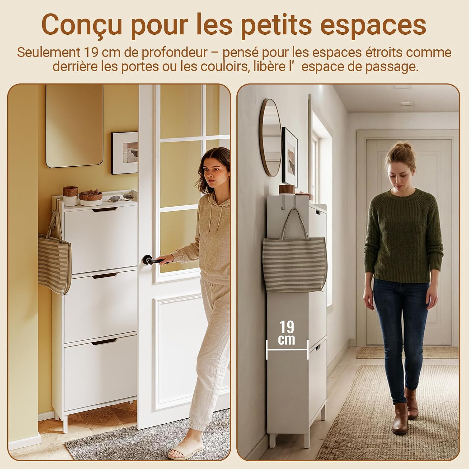 Detalle de SoBuy FSR151-H-E-W — Meuble Chaussure Entree blanc avec LED, 50 x 19 x 131 cm