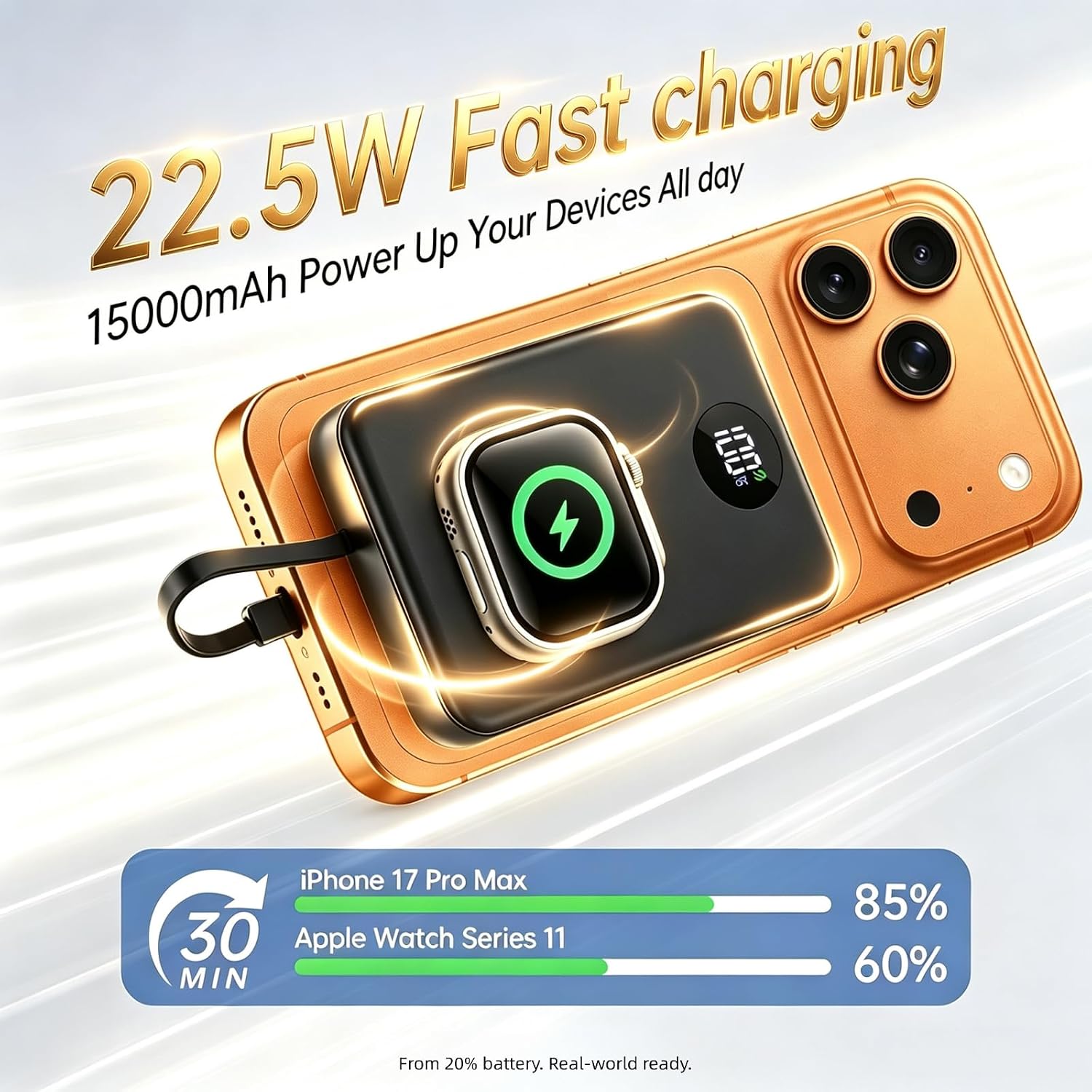 Thumbnail 4 de COPINK P3 15,000mAh Power Bank with Apple Watch Charger, 22.5W PD