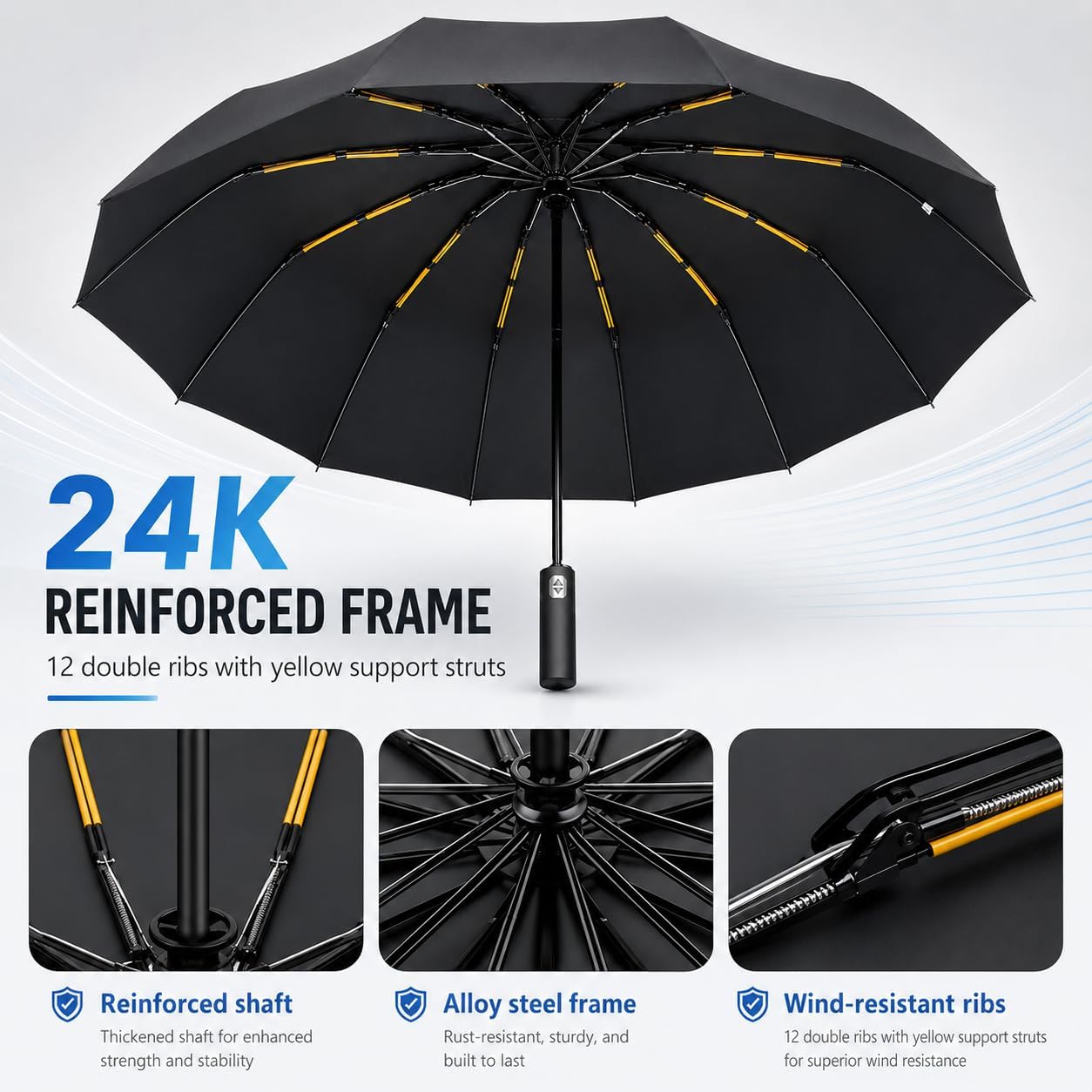 Detalle 2 de Exquisgoods 24K Windproof Travel Umbrella 24 ribs