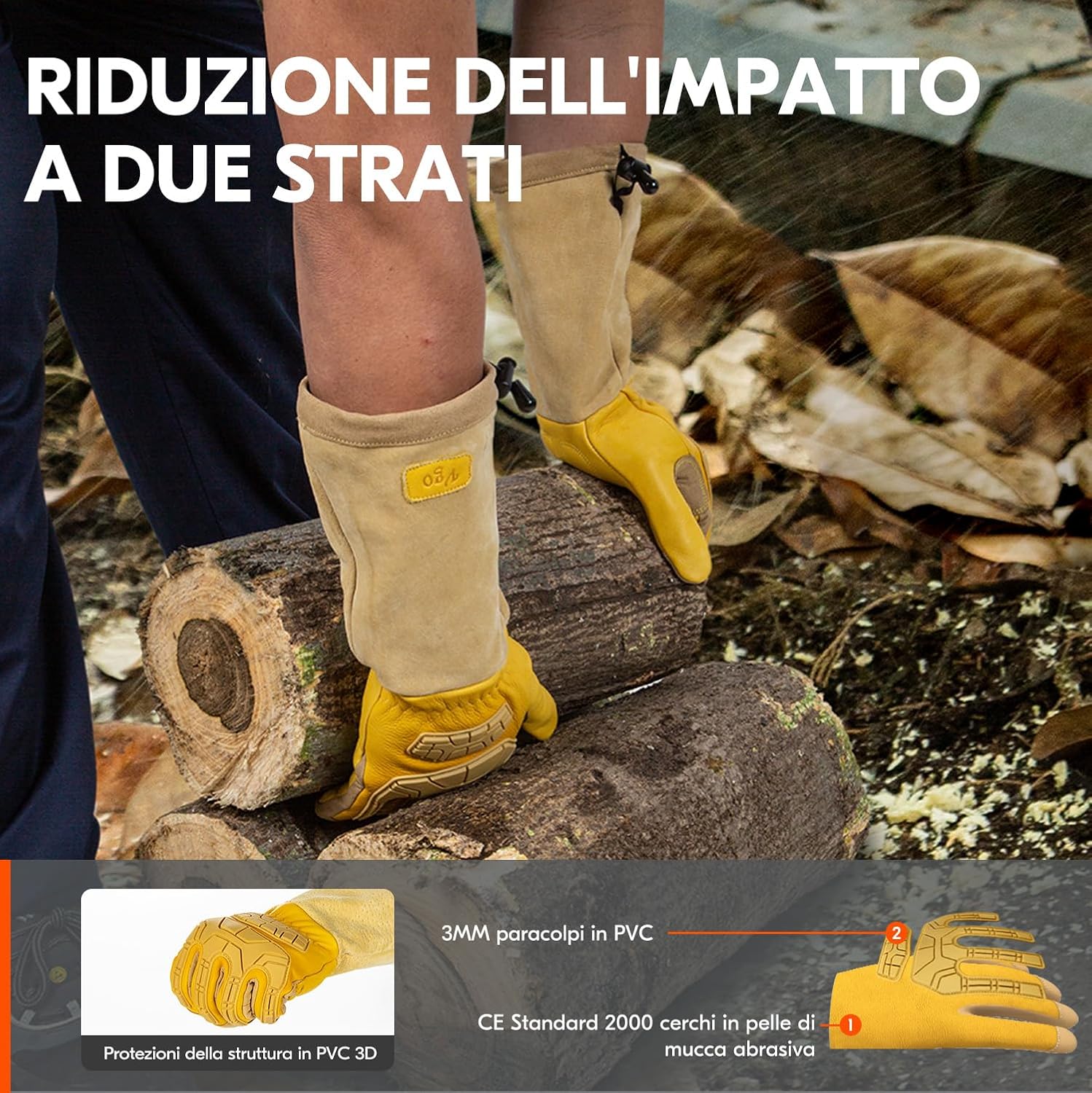 Detalle de Vgo... Guanti da giardinaggio lunghi in pelle antispine, antiperforazione e antivibranti (1 paio)