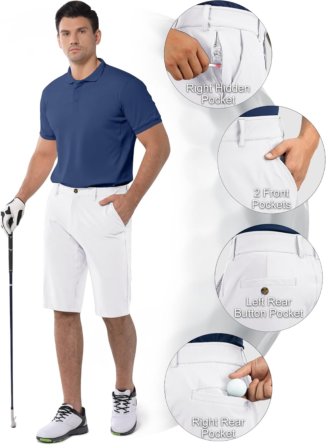 Detalle de 33,000ft Men's Golf Shorts Dry Fit, 11" Lightweight Quick Dry Bermuda Shorts