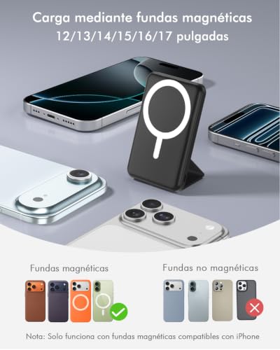 Detalle de Podoru Power Bank para MagSafe 10000mAh: batería portátil magnética con soporte plegable