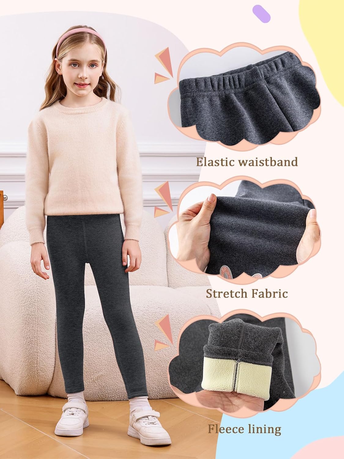 Thumbnail 5 de Vorvowry Thermoleggings Mädchen – weiche, gefütterte Stretch-Winterleggings für Kinder