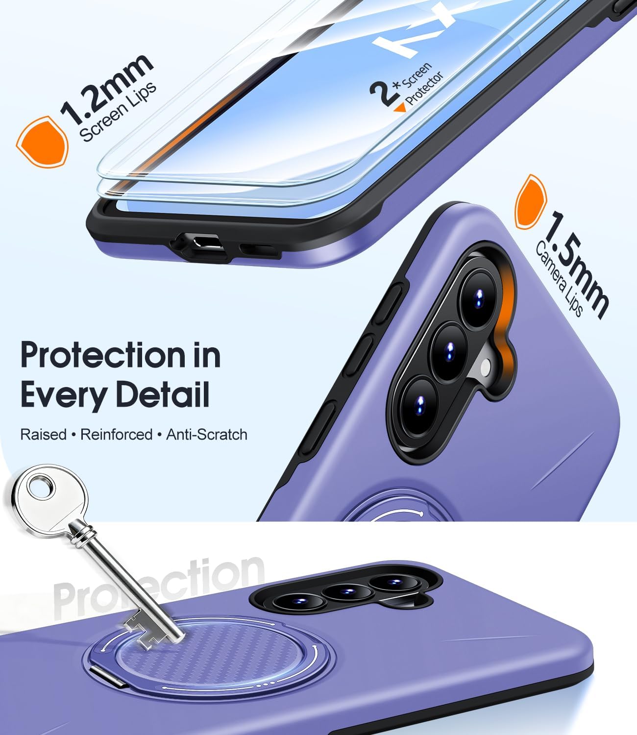 Detalle de AOUIA Rugged Case with 2-Pack Screen Protectors for Samsung Galaxy A57 5G (Purple)