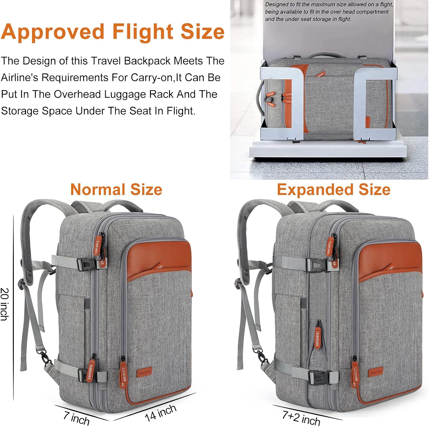 Detalle 2 de Lumesner Carry on Backpack 40L travel backpack