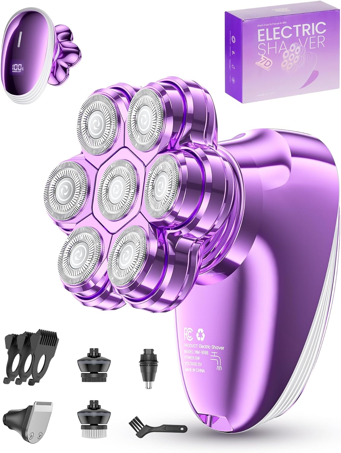 Detalle de 5-in-1 Women’s Electric Razor Kit with 7D Magnetic Heads – Waterproof, LED Display, and USB-C Charge