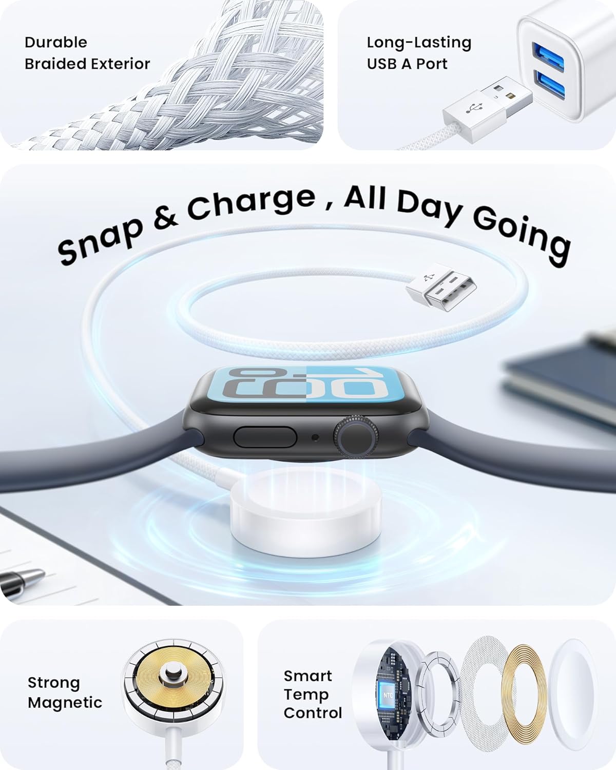 Thumbnail 1 de Upgraded Apple Watch Charger Cable (Magnetic Wireless) for Series 11–1, SE and Ultra models