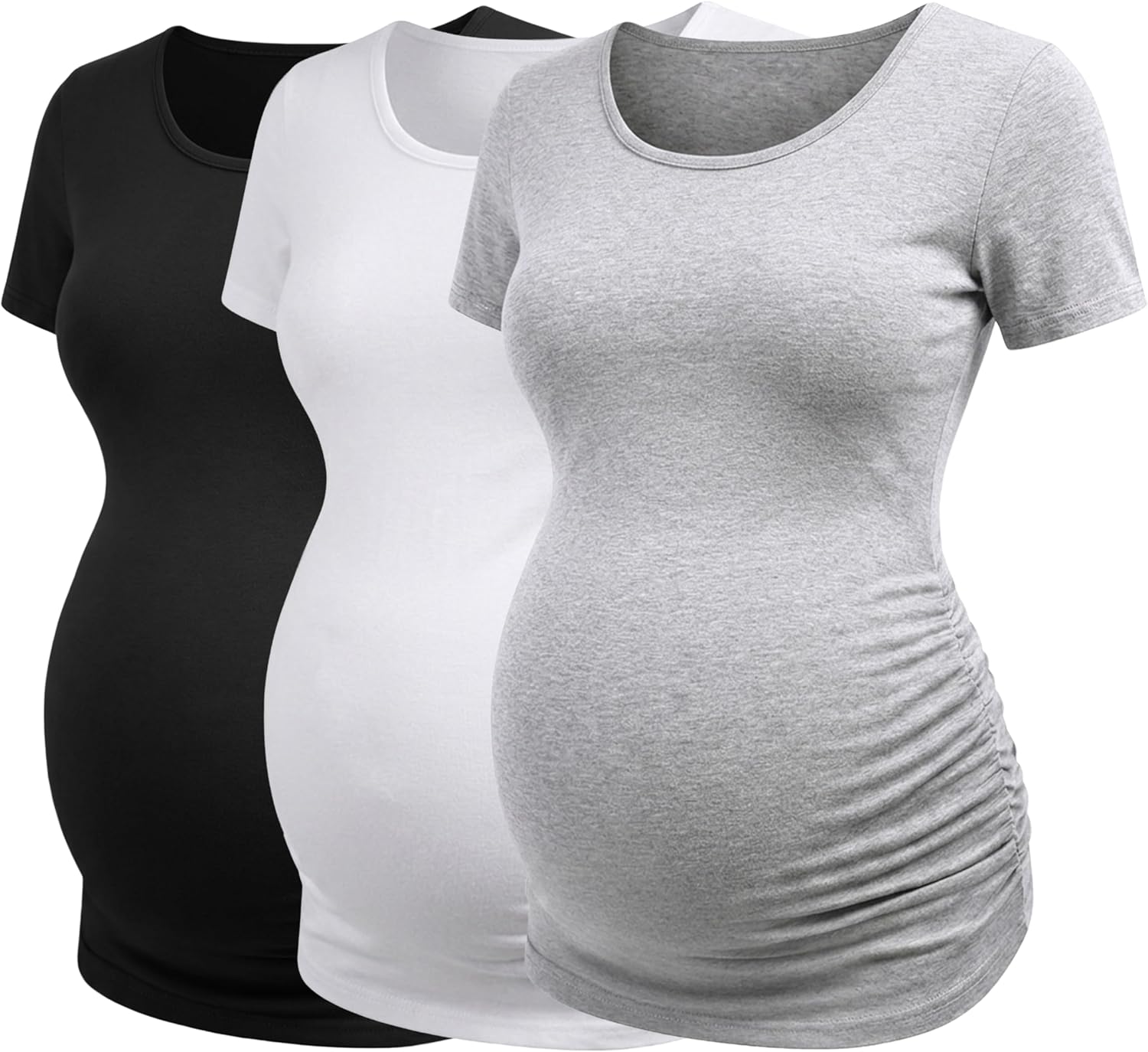 Thumbnail 6 de Love2Mi 3er Pack Damen Umstandsshirt Kurzarm – Seitliche Raffung für wachsenden Babybauch