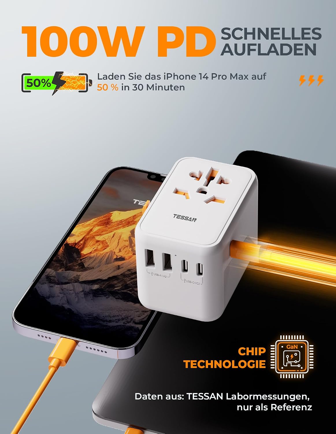 Thumbnail 6 de TESSAN 100W GaN Reiseadapter 🔌