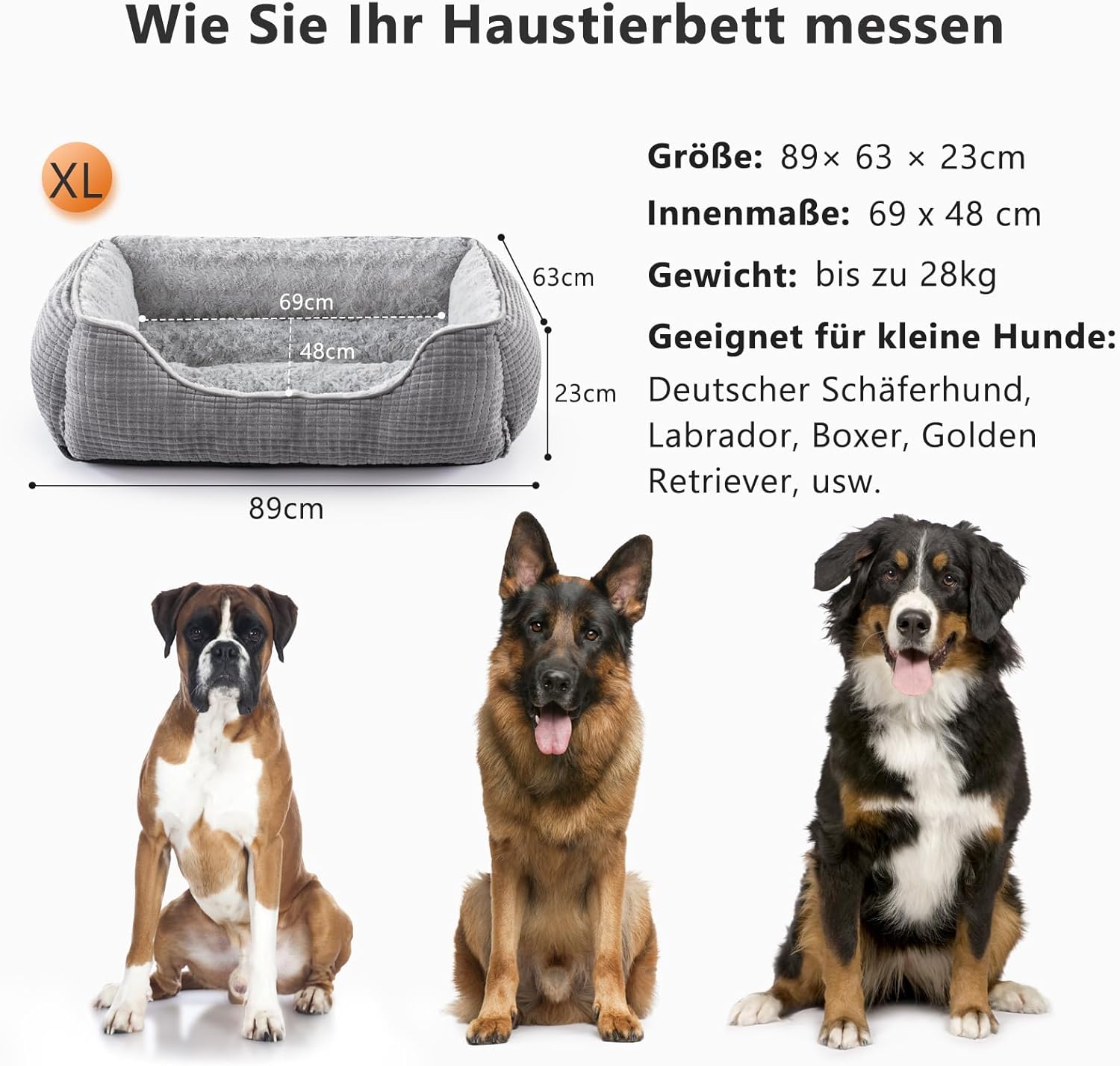 Thumbnail 4 de JOEJOY Panier pour chien grande taille lavable gris XL 89x63x23 cm